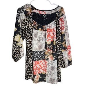 Fig and Flower Boho Patchwork Peasant Blouse – Size L